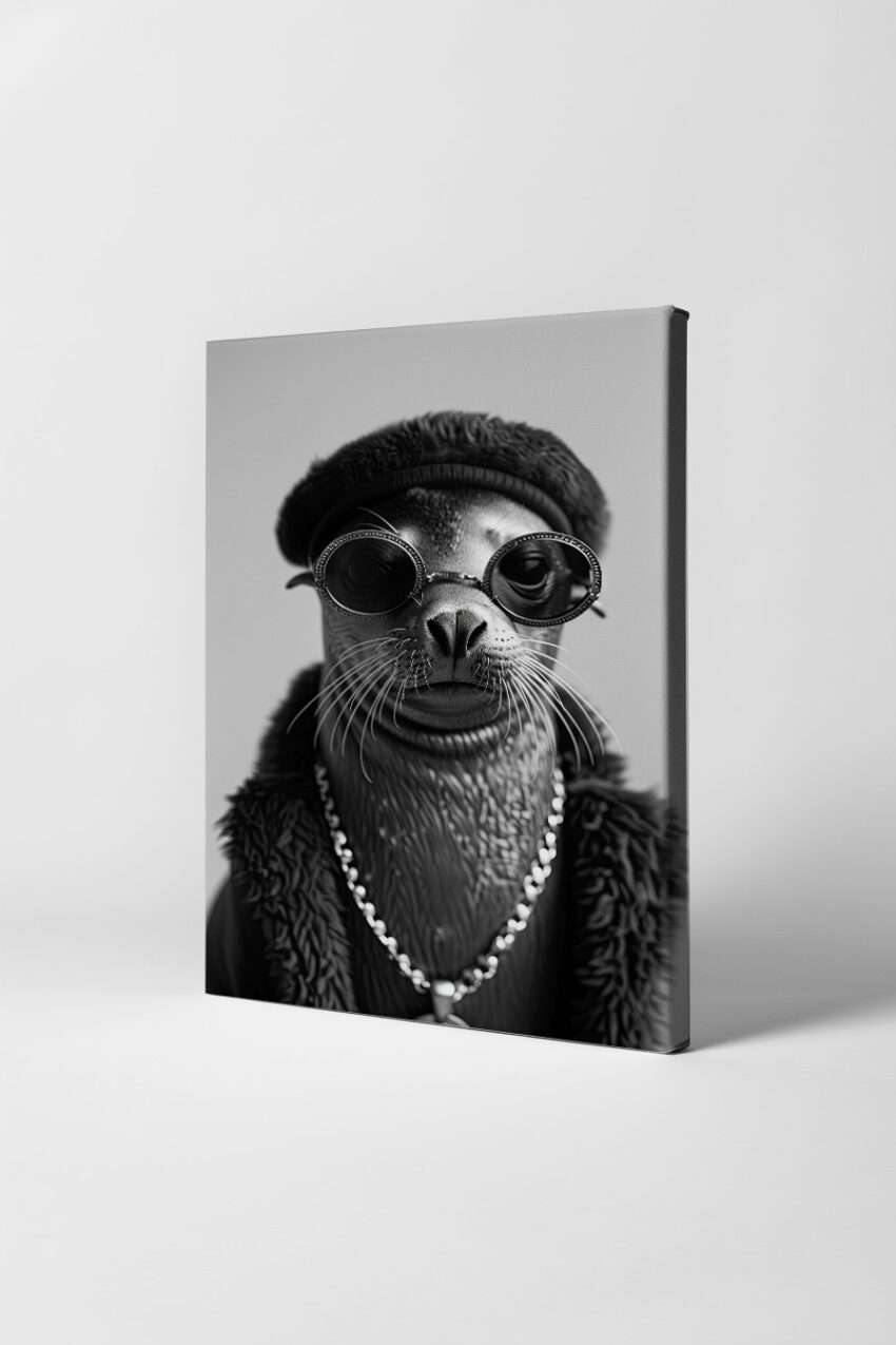 Fotografie Poster Robbe schwarz-weiß Sonnenbrille