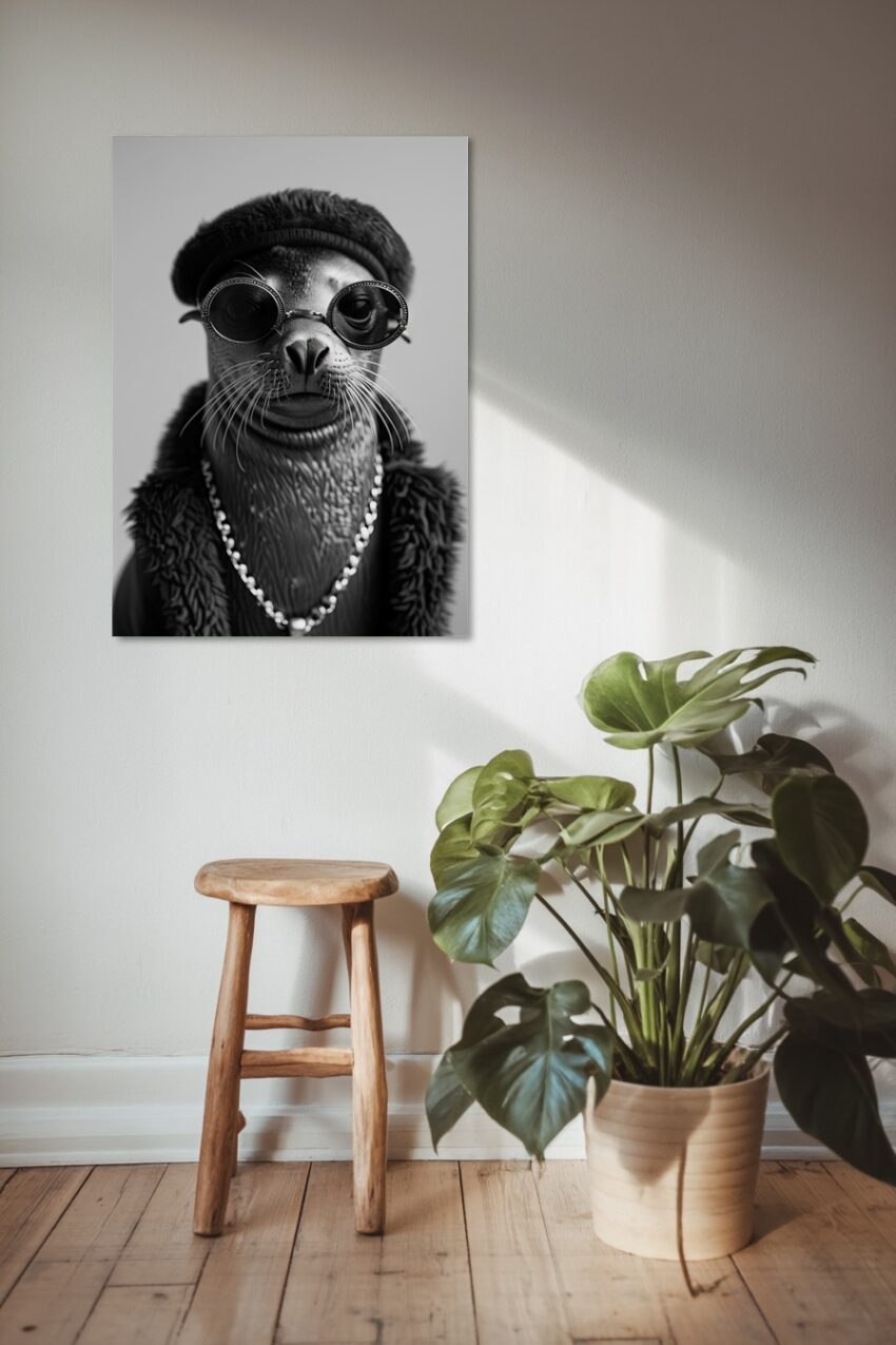 Fotografie Poster Robbe schwarz-weiß Sonnenbrille