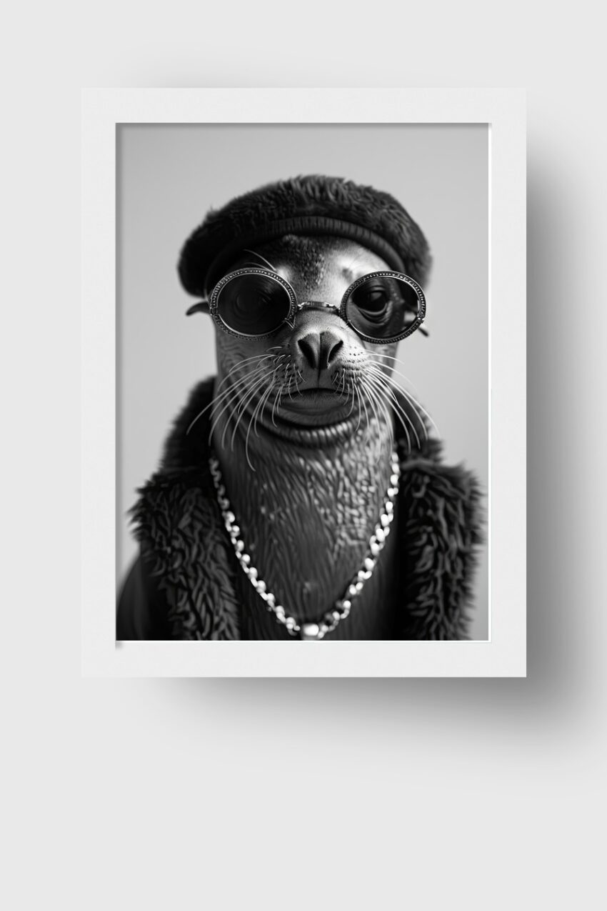 Fotografie Poster Robbe schwarz-weiß Sonnenbrille