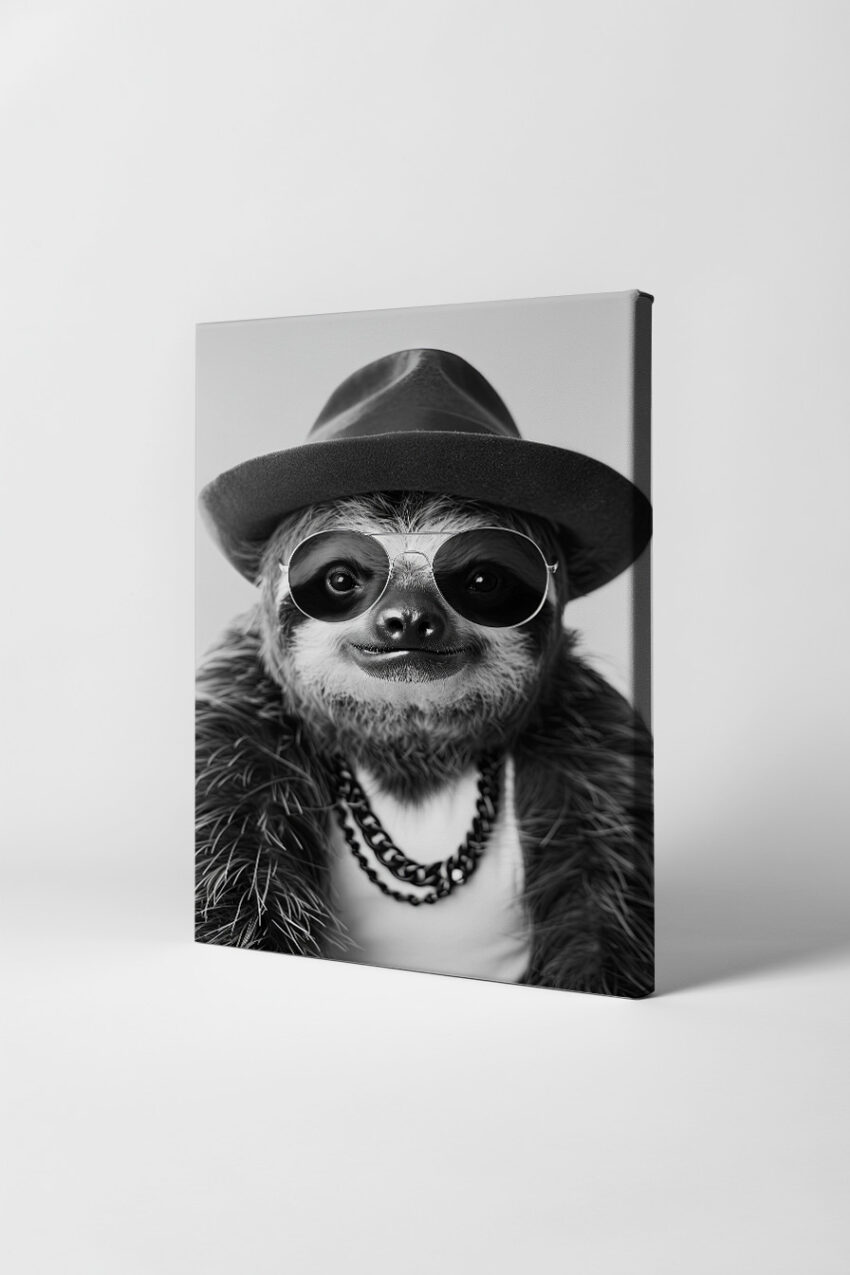 Fotografie Poster Faultier schwarz-weiß Hut Kette