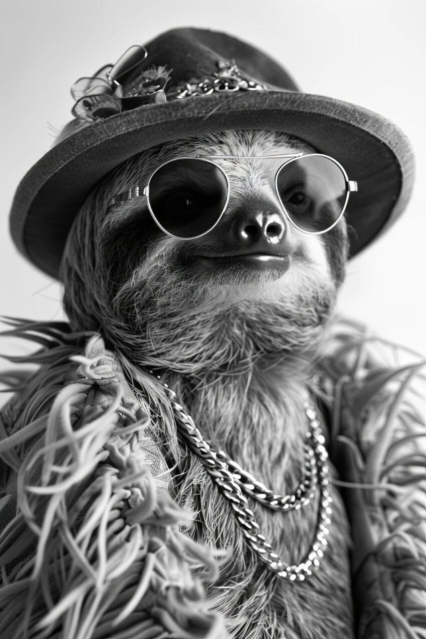 Fotografie Poster Faultier Sonnenbrille schwarz-weiß