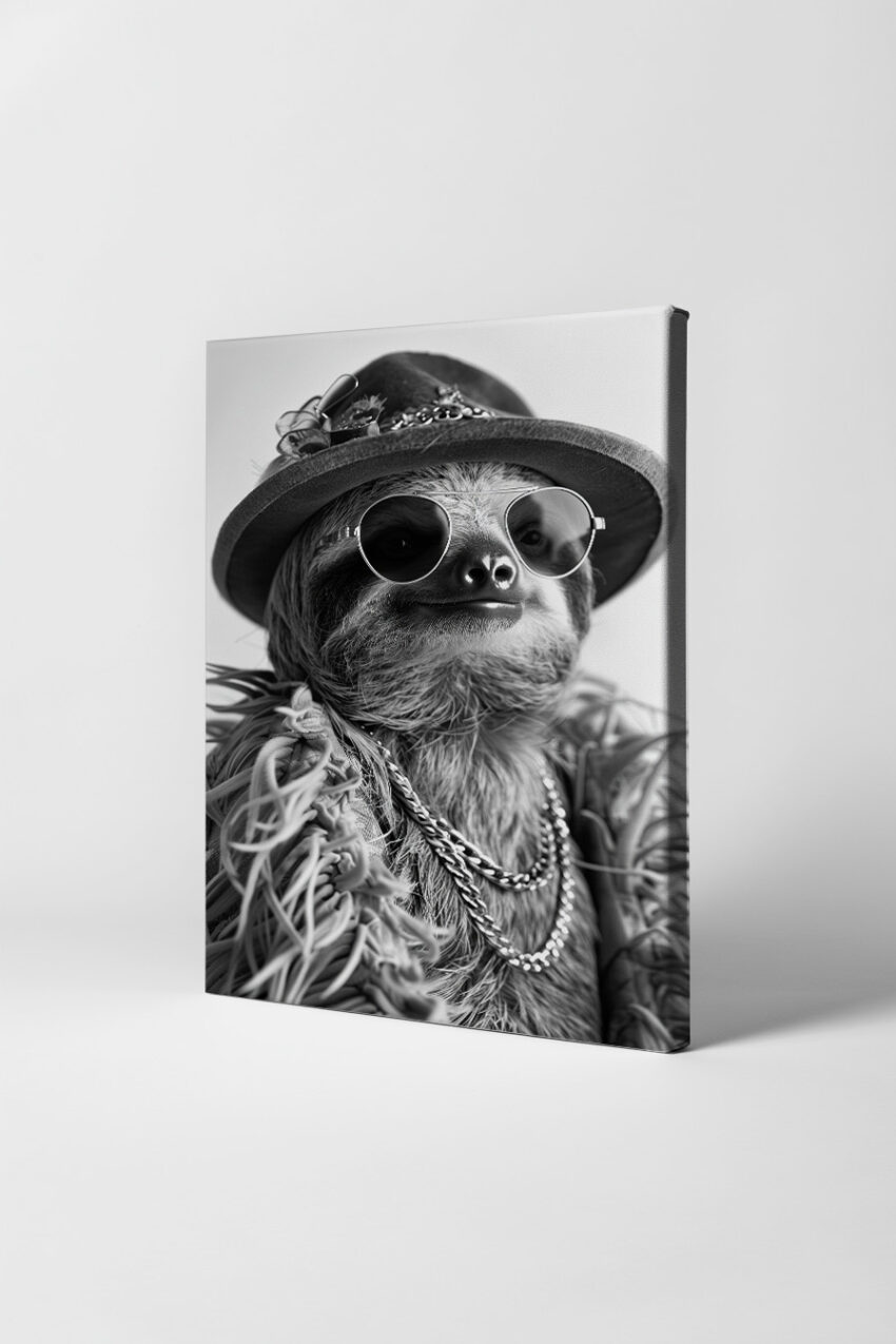 Fotografie Poster Faultier Sonnenbrille schwarz-weiß