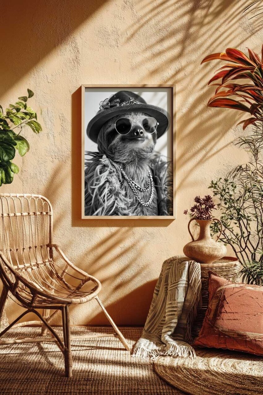 Fotografie Poster Faultier Sonnenbrille schwarz-weiß