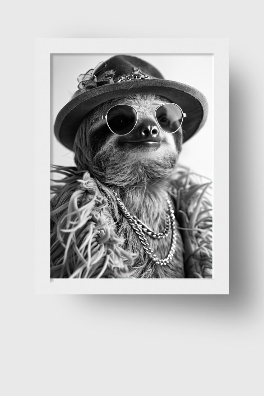 Fotografie Poster Faultier Sonnenbrille schwarz-weiß