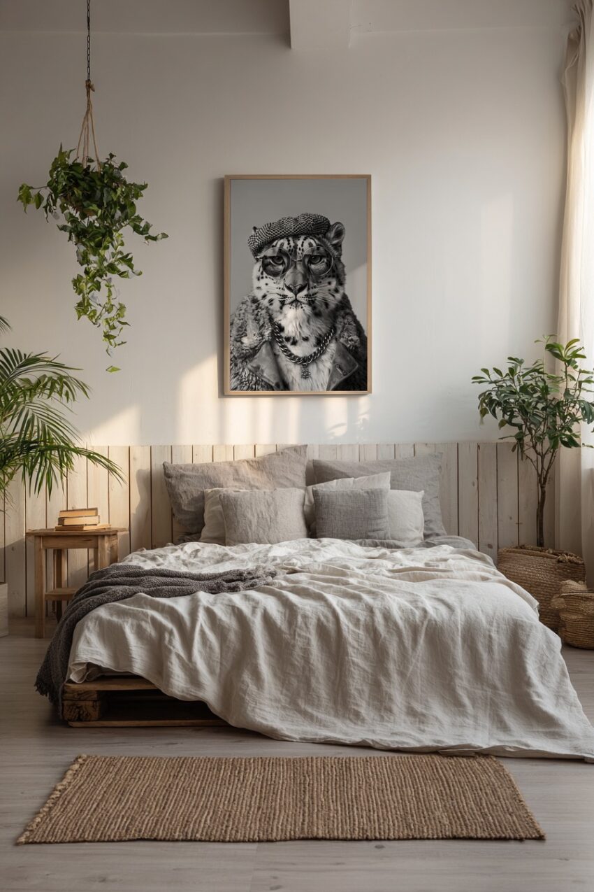 Fotografie Poster Gepard Porträt schwarz-weiß Brille Mütze