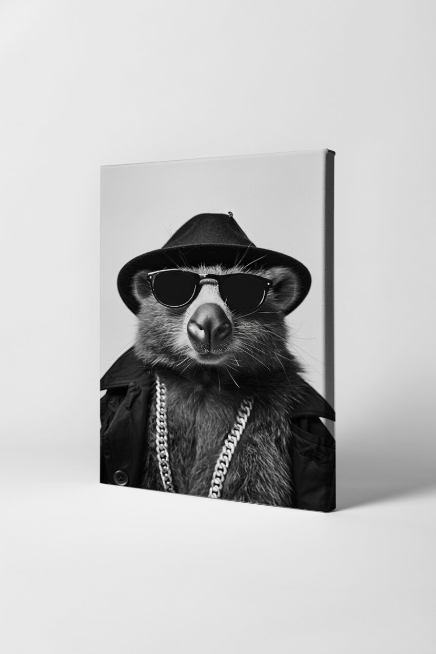 Fotografie Poster Bär Hut Kette schwarz-weiß