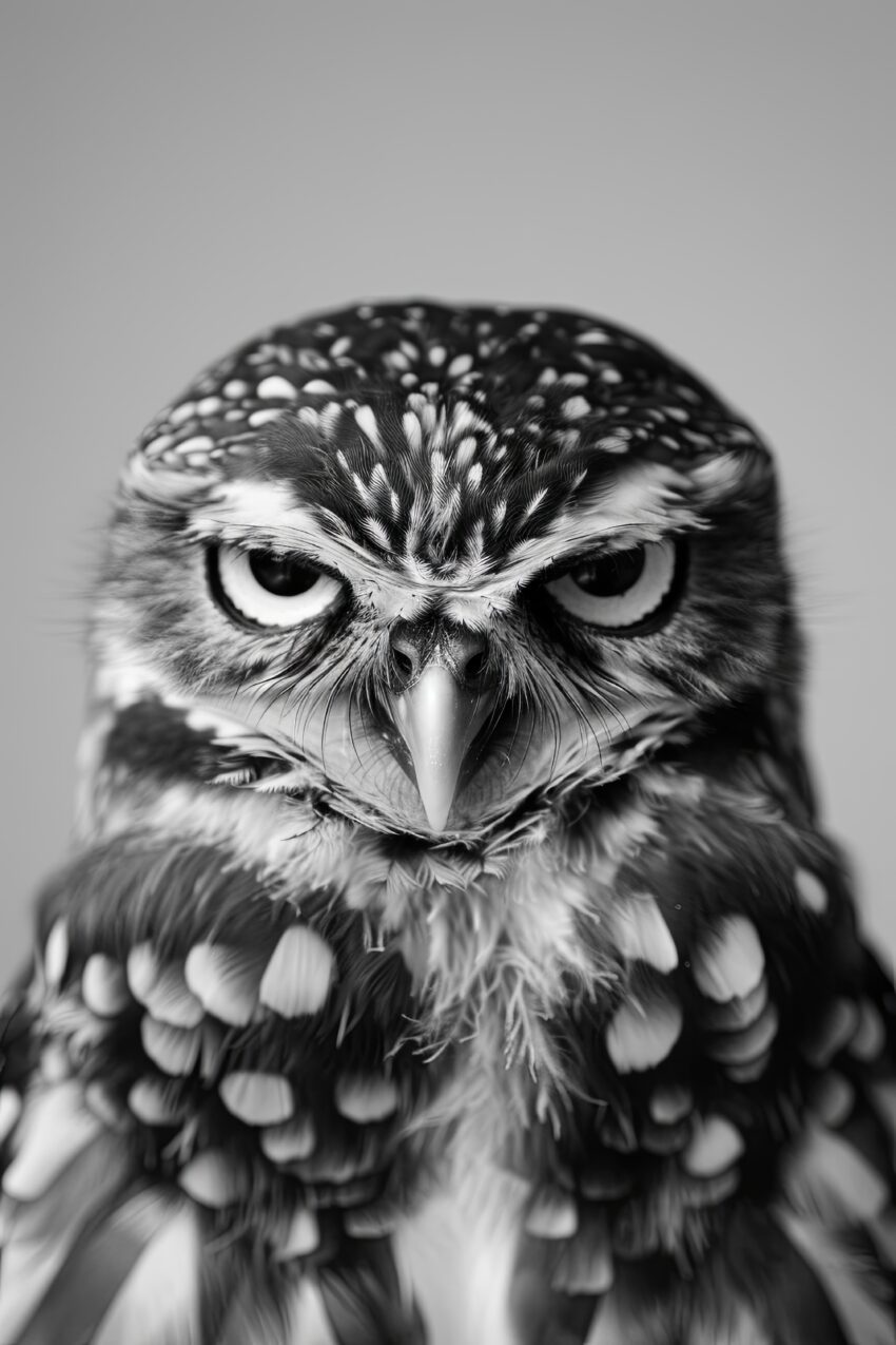 Fotografie Poster Eule Porträt schwarz-weiß intensiv