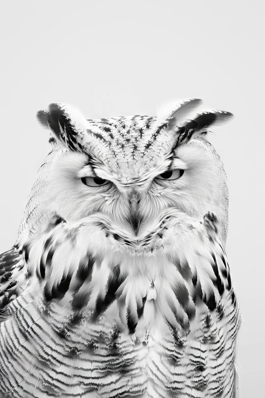 Fotografie Poster Eule Nahaufnahme monochrom weiß schwarz