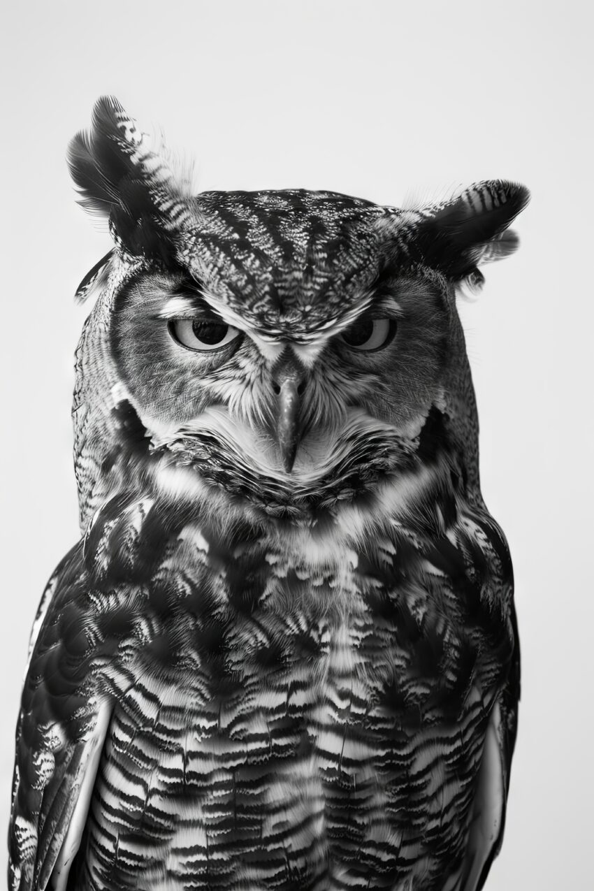 Fotografie Poster Eule Porträt schwarz-weiß