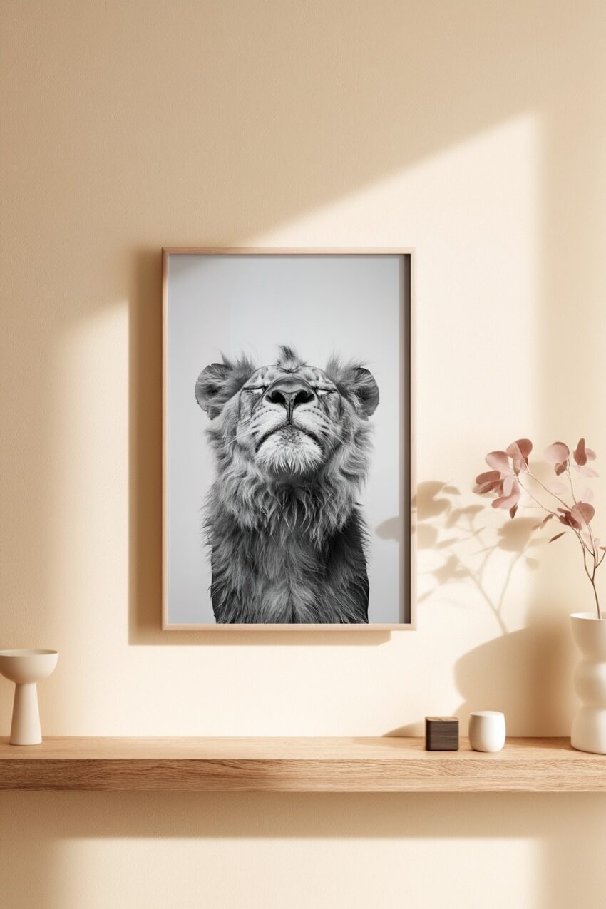 Fotografie Poster Löwe Porträt schwarz-weiß