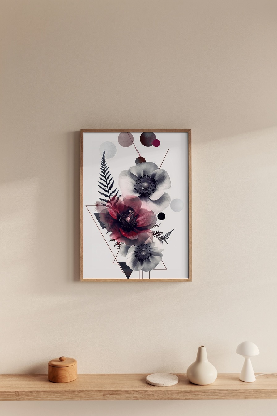 Grafik Poster Anemonen schwarz-weiß rot minimalistisch