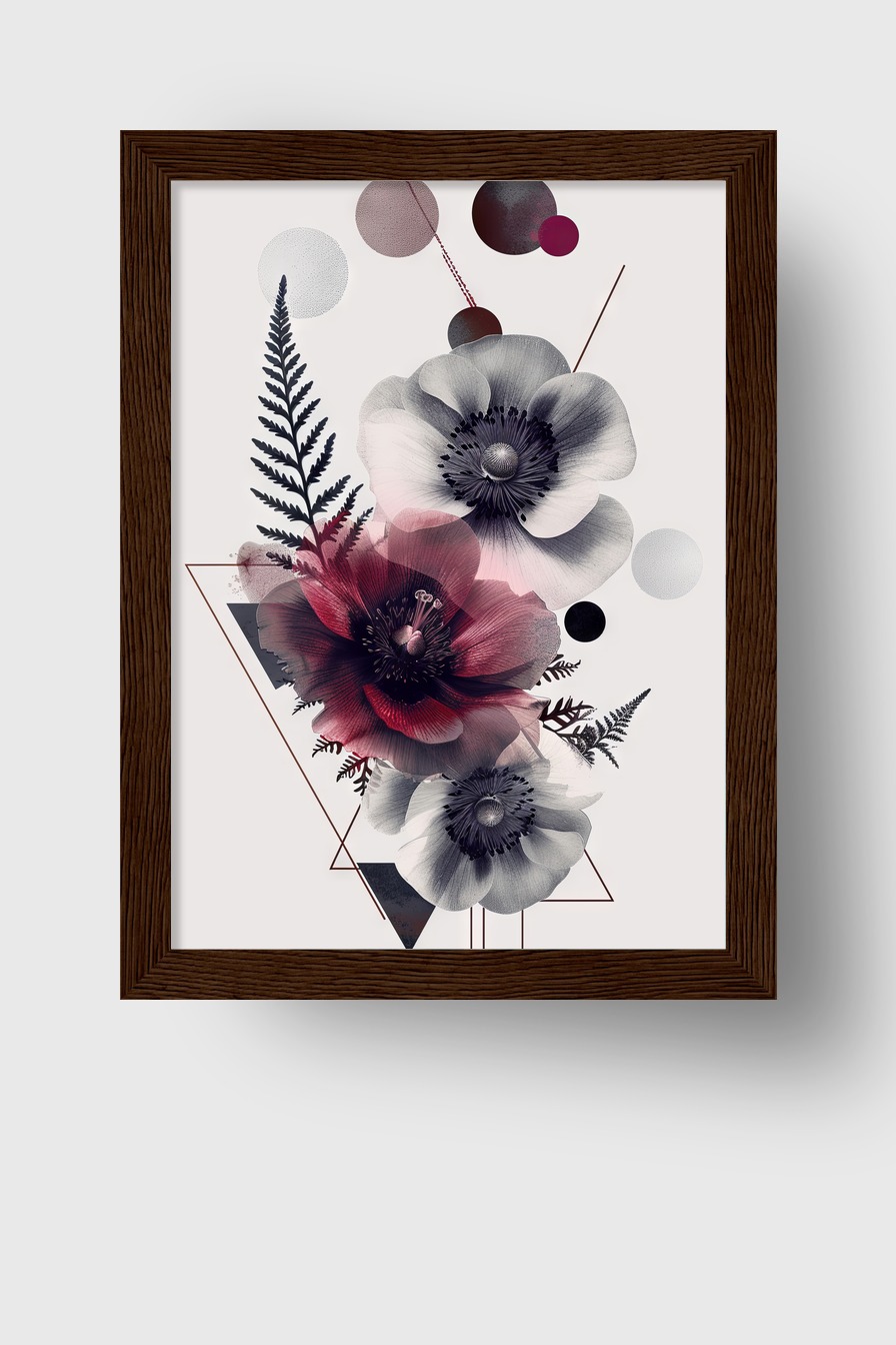Grafik Poster Anemonen schwarz-weiß rot minimalistisch