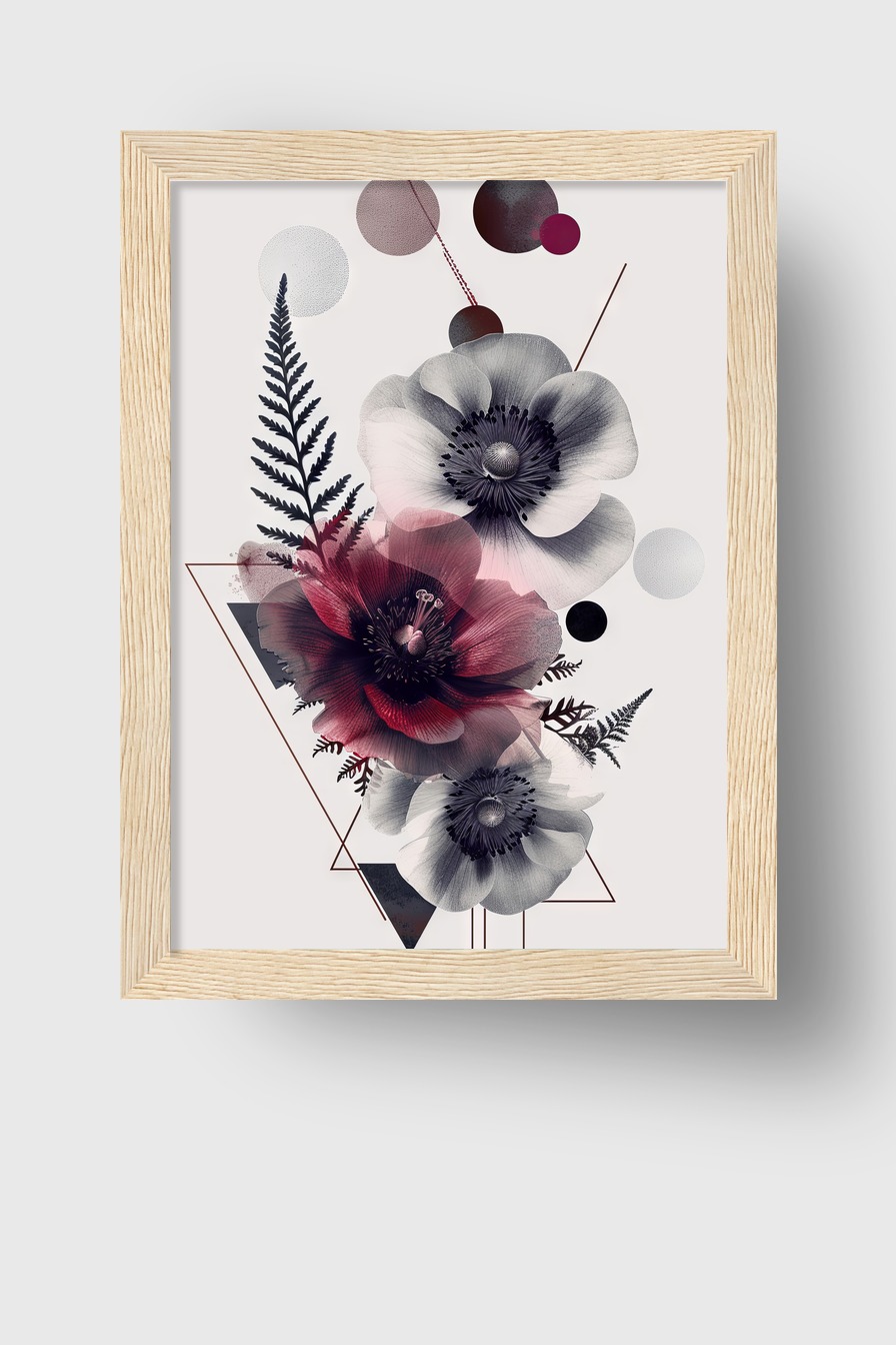 Grafik Poster Anemonen schwarz-weiß rot minimalistisch