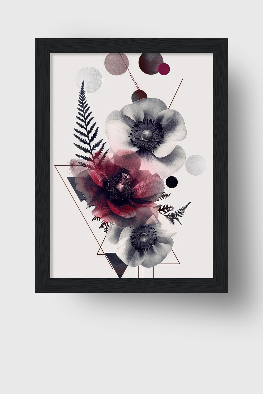 Grafik Poster Anemonen schwarz-weiß rot minimalistisch