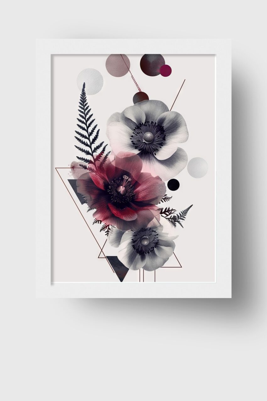 Grafik Poster Anemonen schwarz-weiß rot minimalistisch