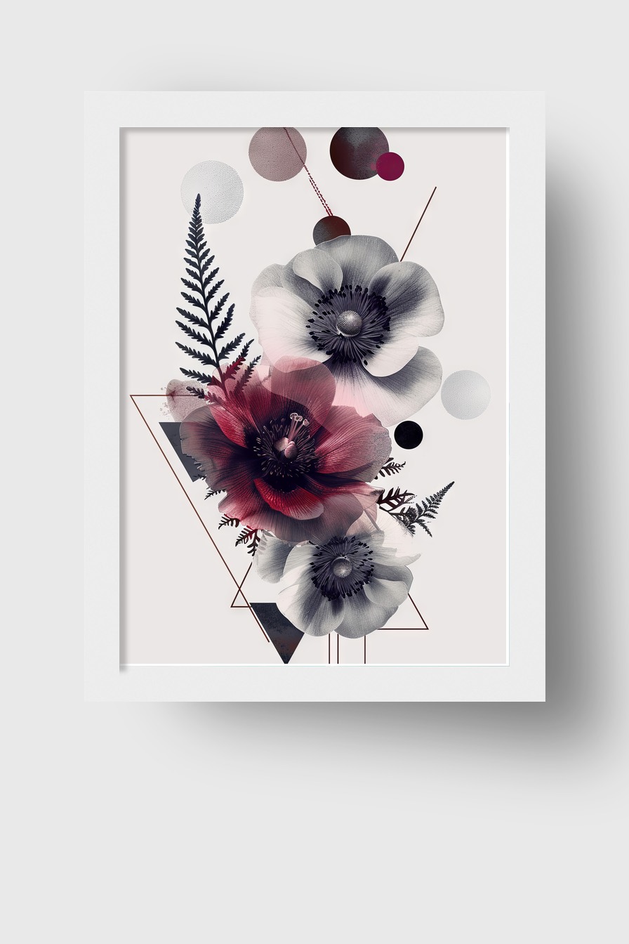Grafik Poster Anemonen schwarz-weiß rot minimalistisch