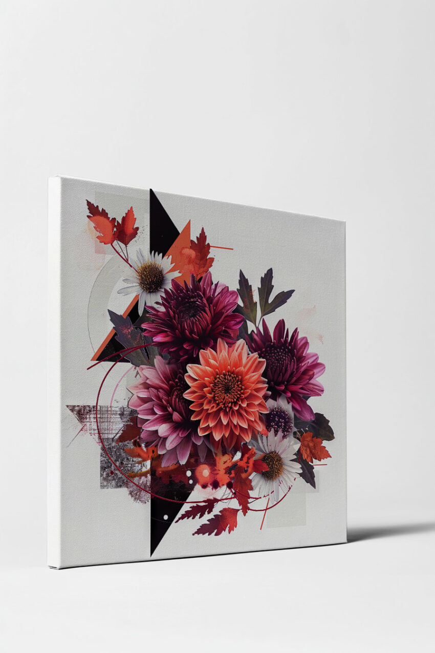 Grafik Poster Blumenstrauß Herbst Dahlien rot orange