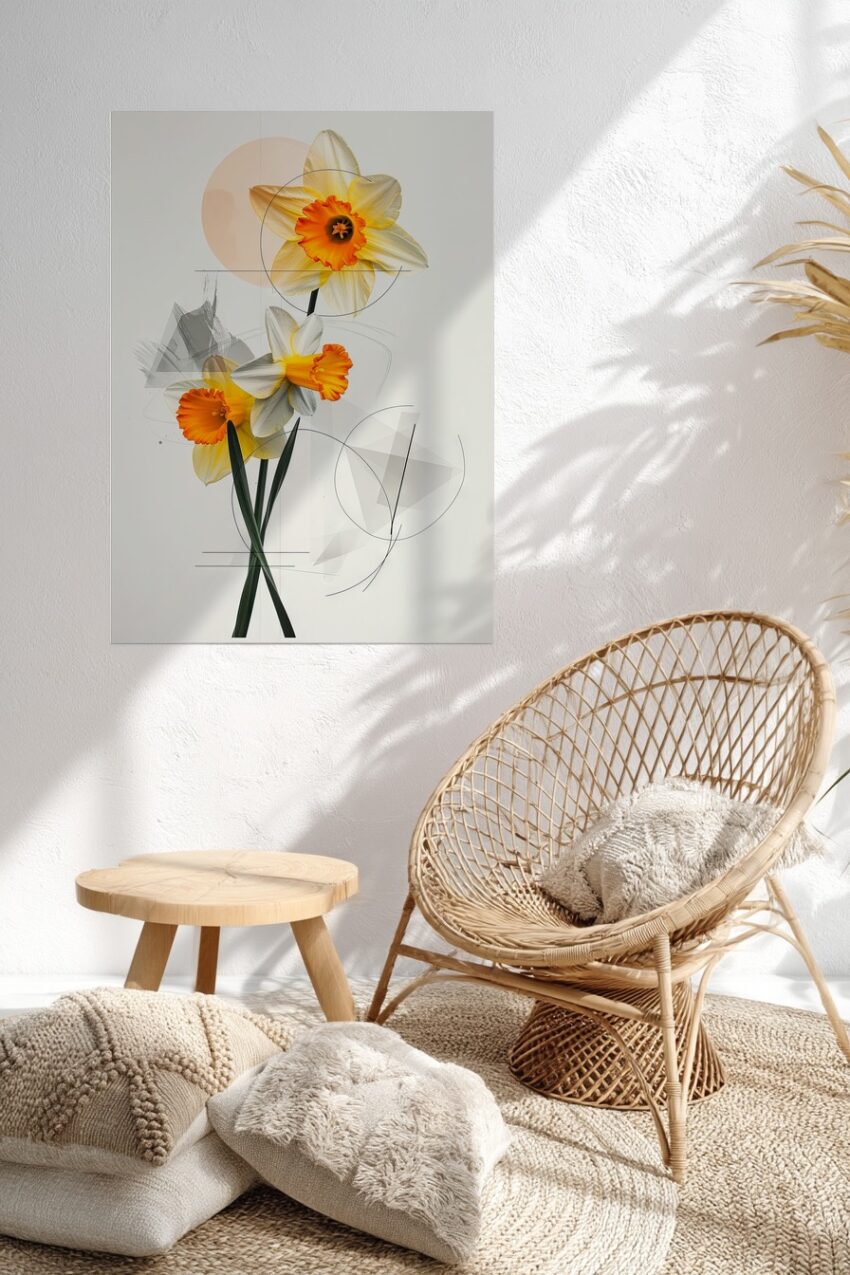 Illustration Poster Narzissen orange gelb weiß Botanik