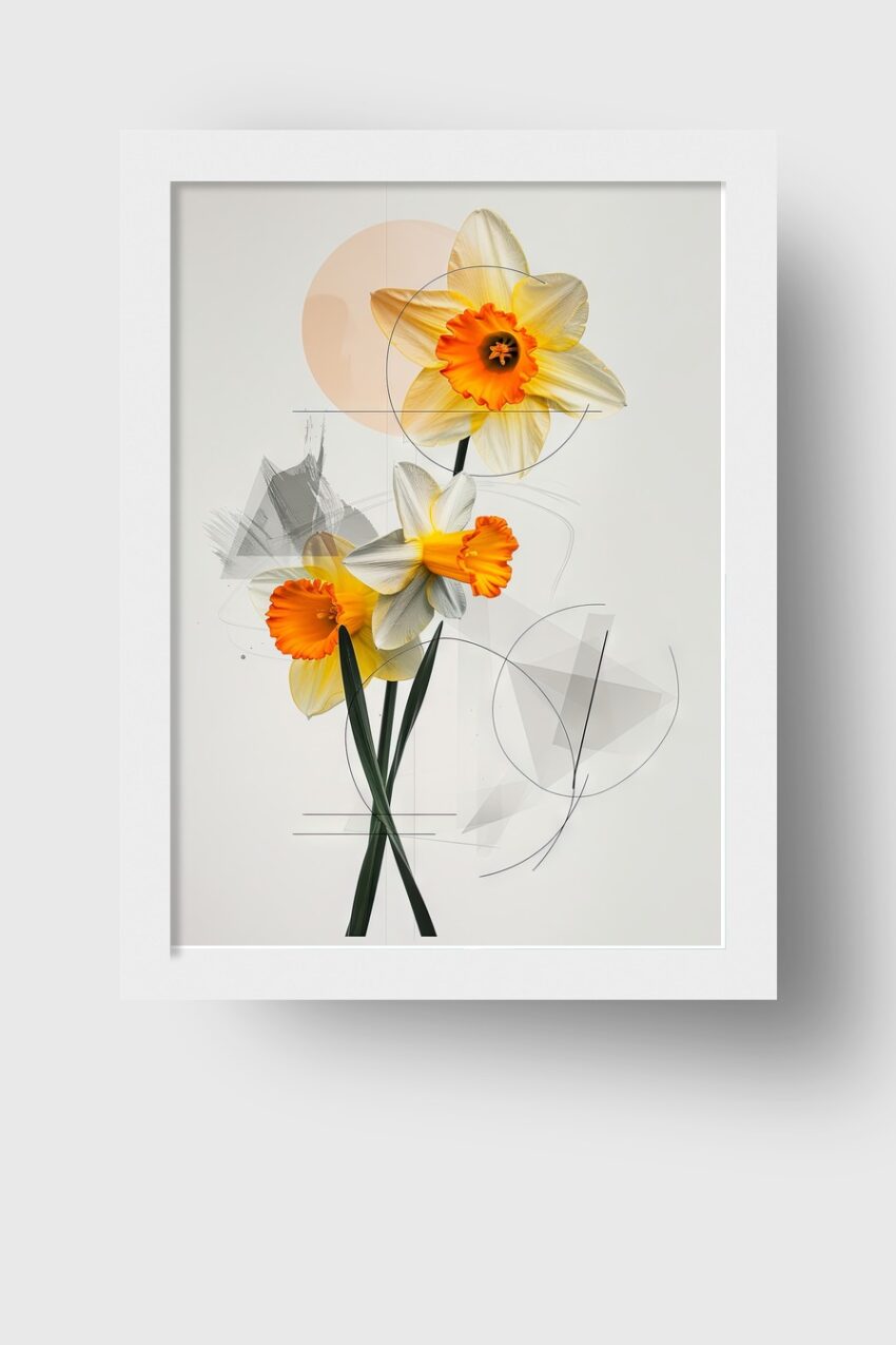 Illustration Poster Narzissen orange gelb weiß Botanik