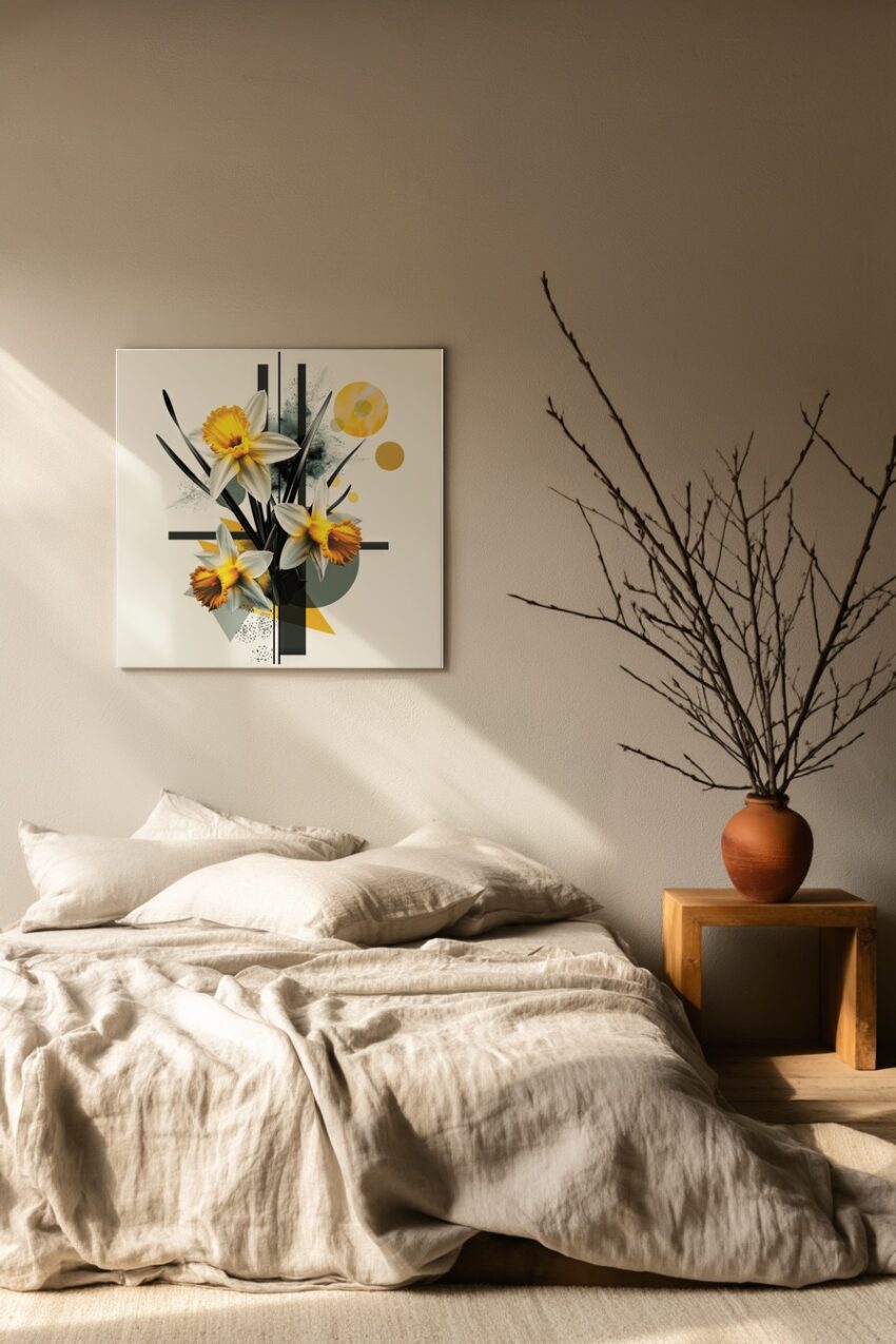 Grafik Poster Narzissen gelb schwarz minimalistisch