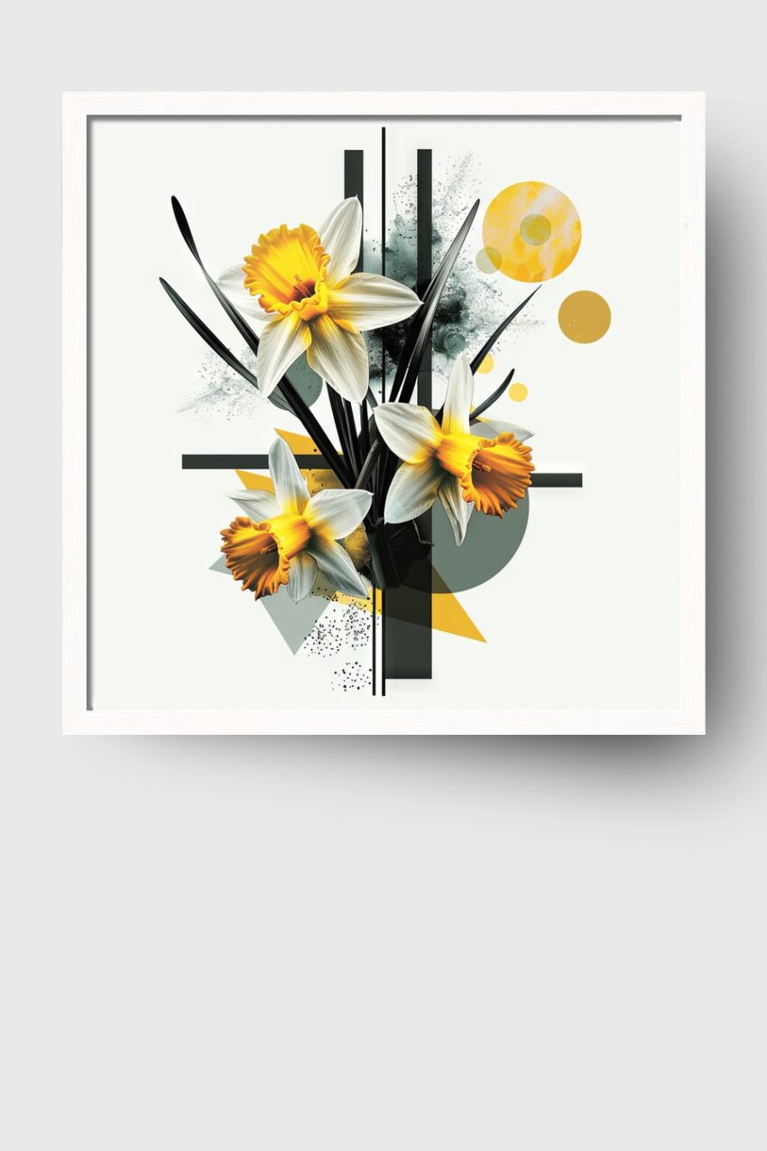 Grafik Poster Narzissen gelb schwarz minimalistisch