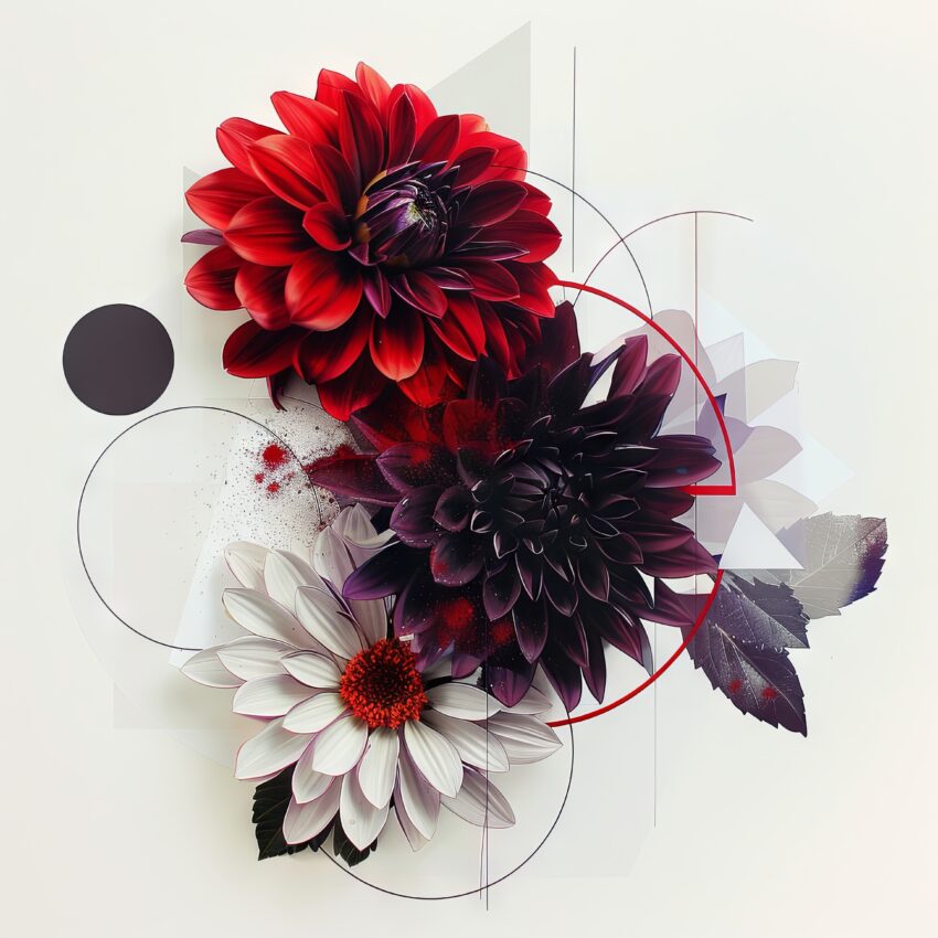 Grafik Poster Dahlien rot weiß modern