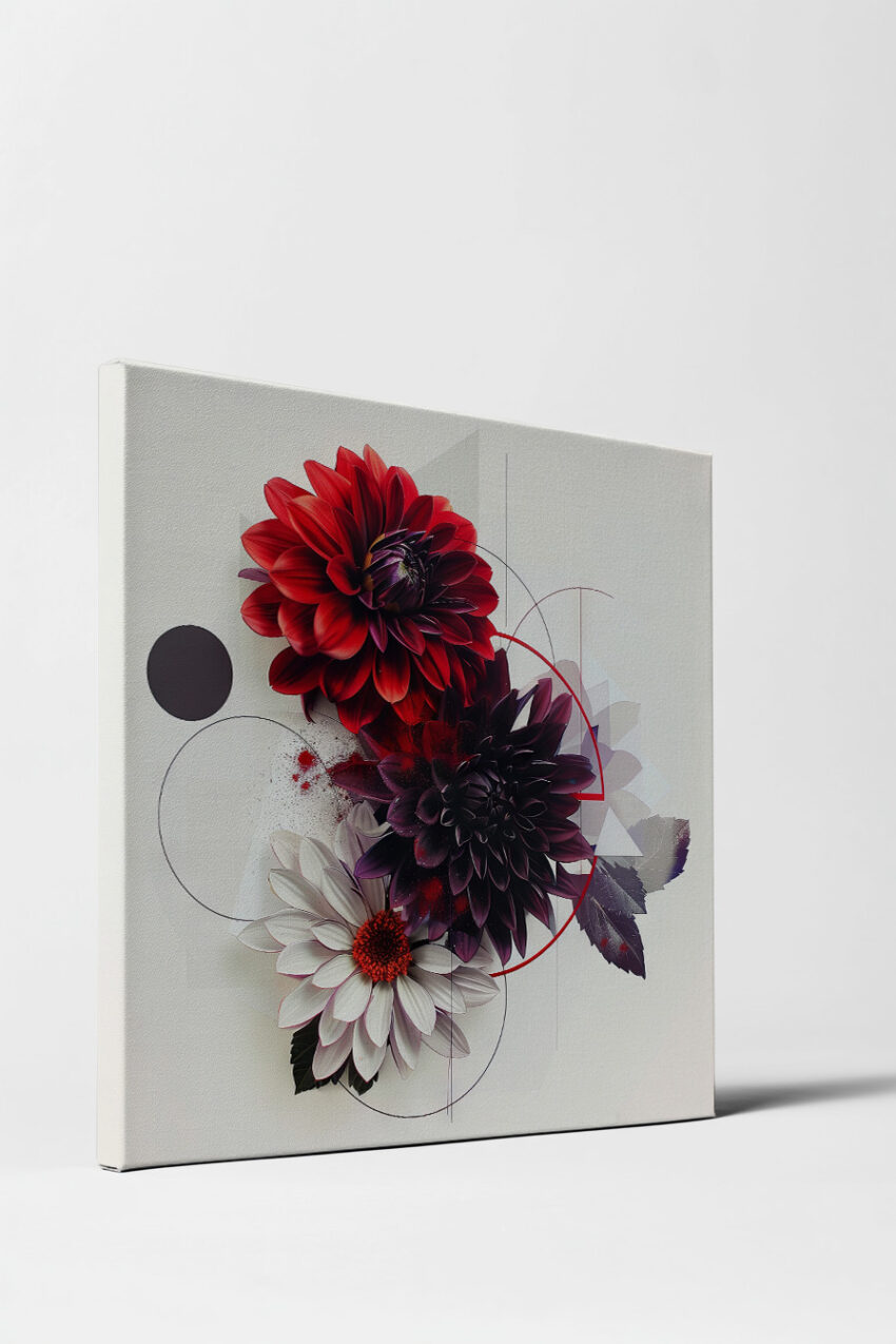 Grafik Poster Dahlien rot weiß modern