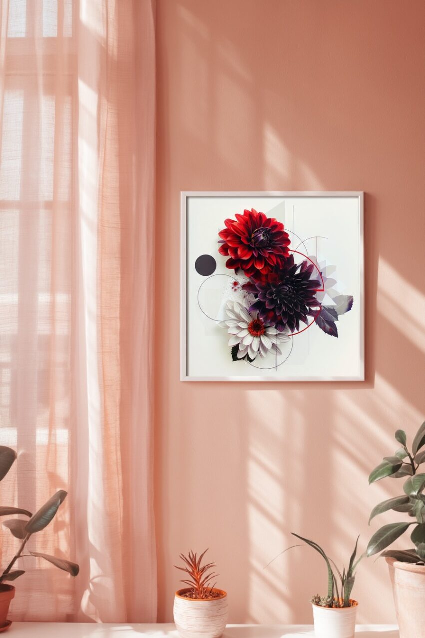 Grafik Poster Dahlien rot weiß modern