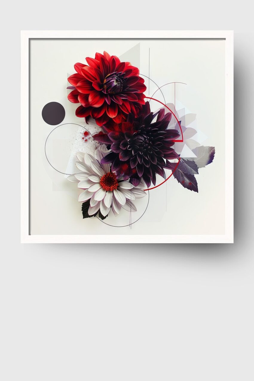 Grafik Poster Dahlien rot weiß modern