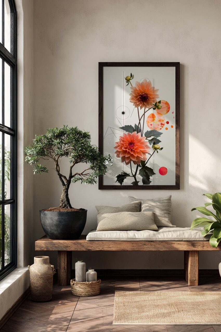 Grafik Poster Dahlien rotorange minimalistisch
