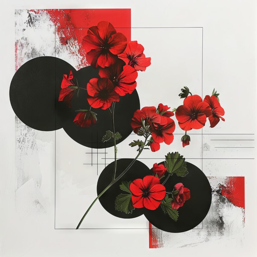 Grafik Poster Geranien rot schwarz rot