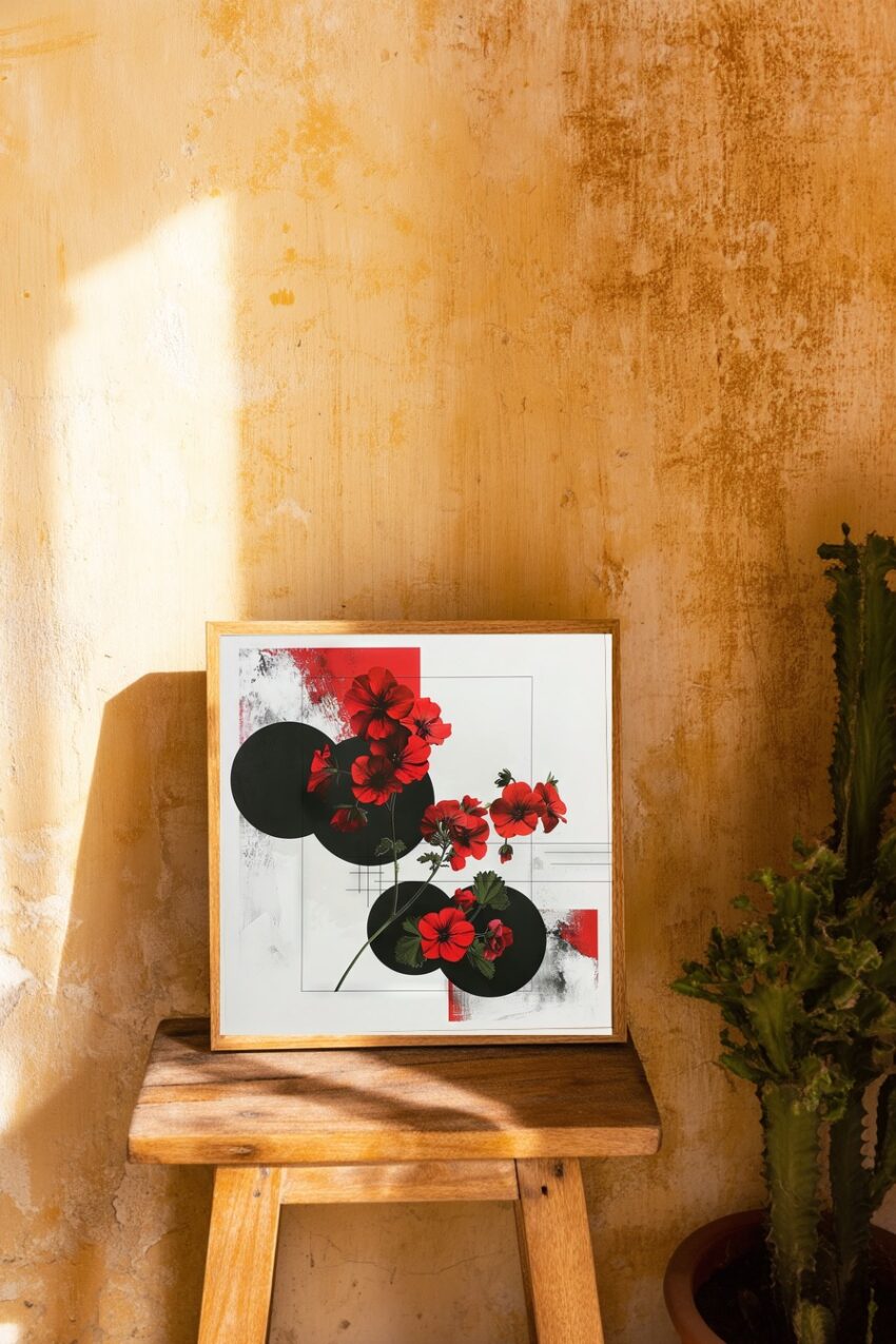 Grafik Poster Geranien rot schwarz rot