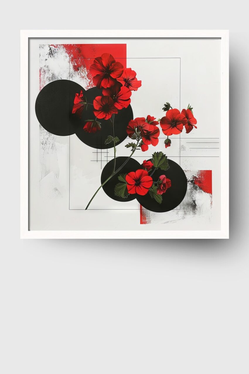 Grafik Poster Geranien rot schwarz rot