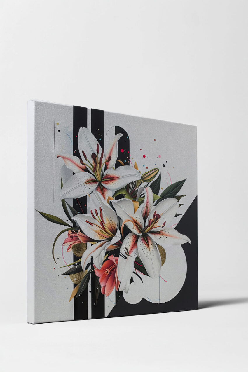 Grafik Poster Lilien Bouquet weiß rosa