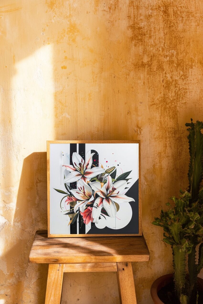 Grafik Poster Lilien Bouquet weiß rosa