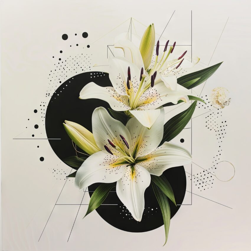 Illustration Poster Weiße Lilie minimalistisch grün schwarz