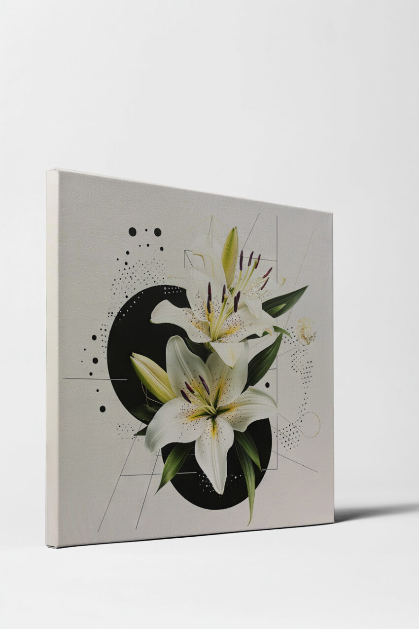 Illustration Poster Weiße Lilie minimalistisch grün schwarz