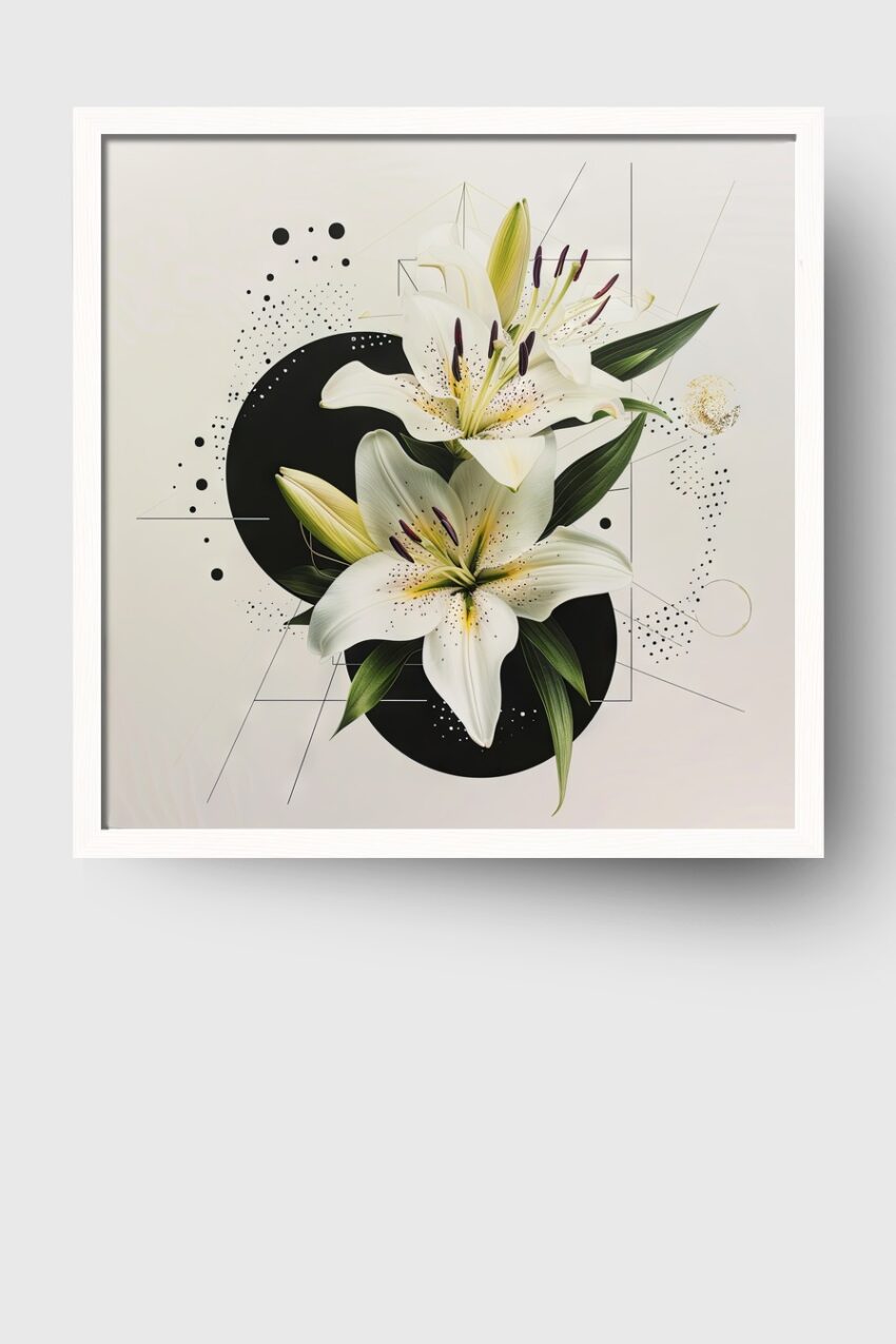 Illustration Poster Weiße Lilie minimalistisch grün schwarz