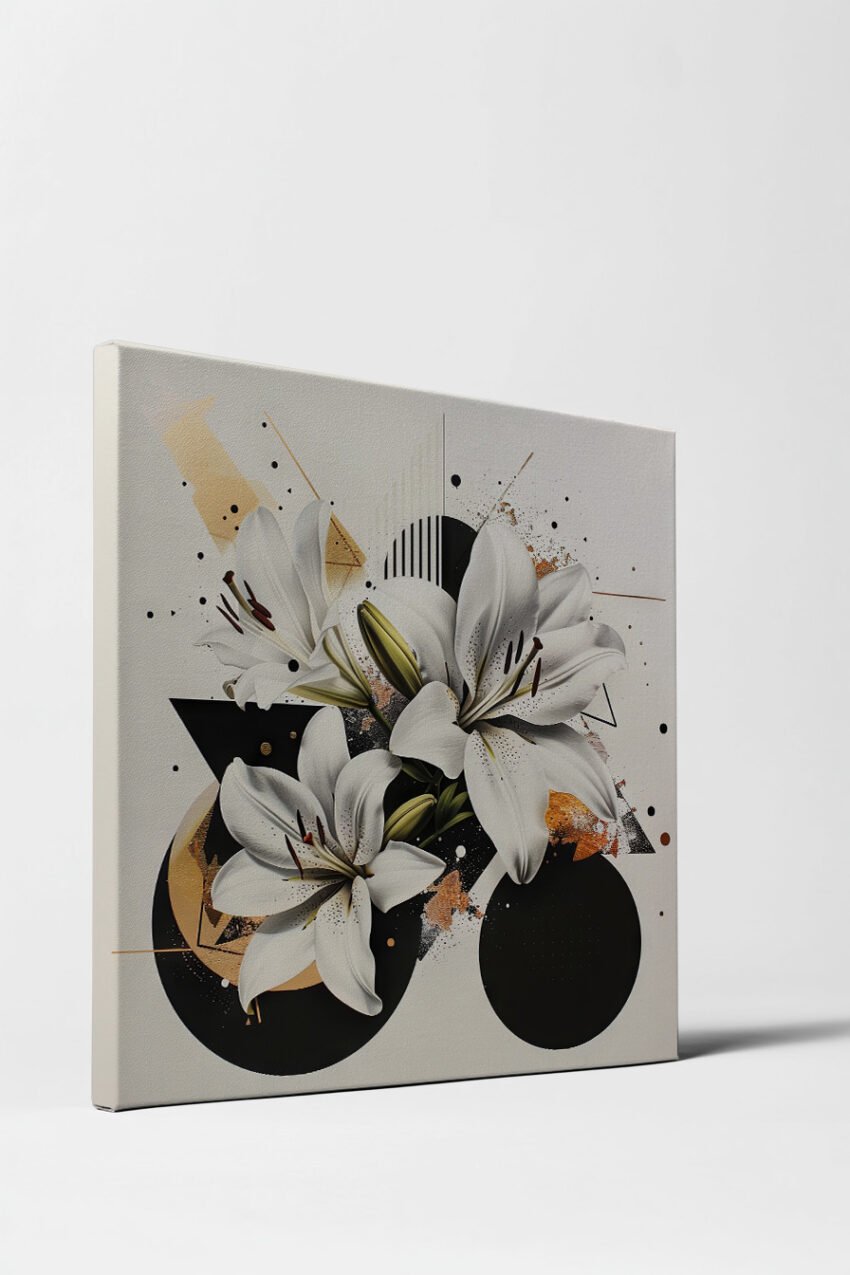 Grafik Poster Lilien weiß schwarz gold minimalistisch