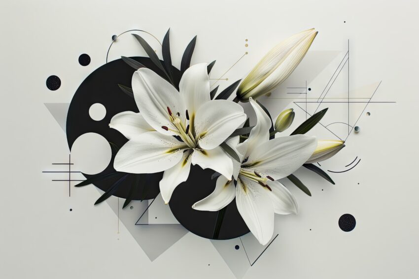 Grafik Poster Weiße Lilien minimalistisch schwarz weiß