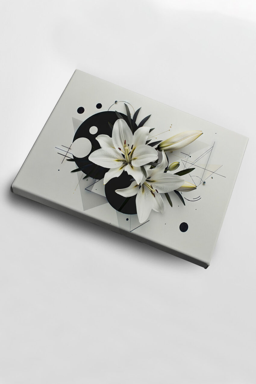 Grafik Poster Weiße Lilien minimalistisch schwarz weiß