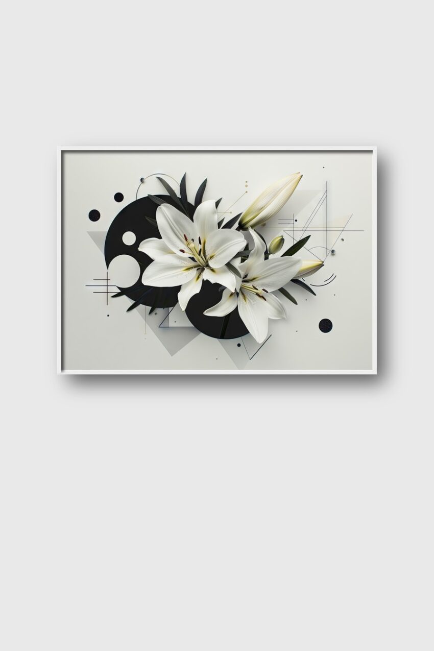 Grafik Poster Weiße Lilien minimalistisch schwarz weiß