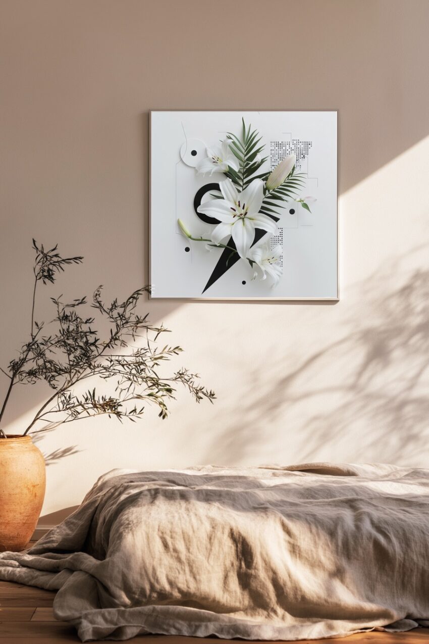 Grafik Poster Lilie weiß grün minimalistisch