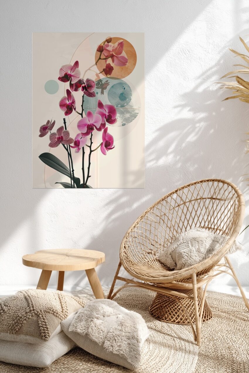 Illustration Poster Orchidee rosa abstrakt Kreise