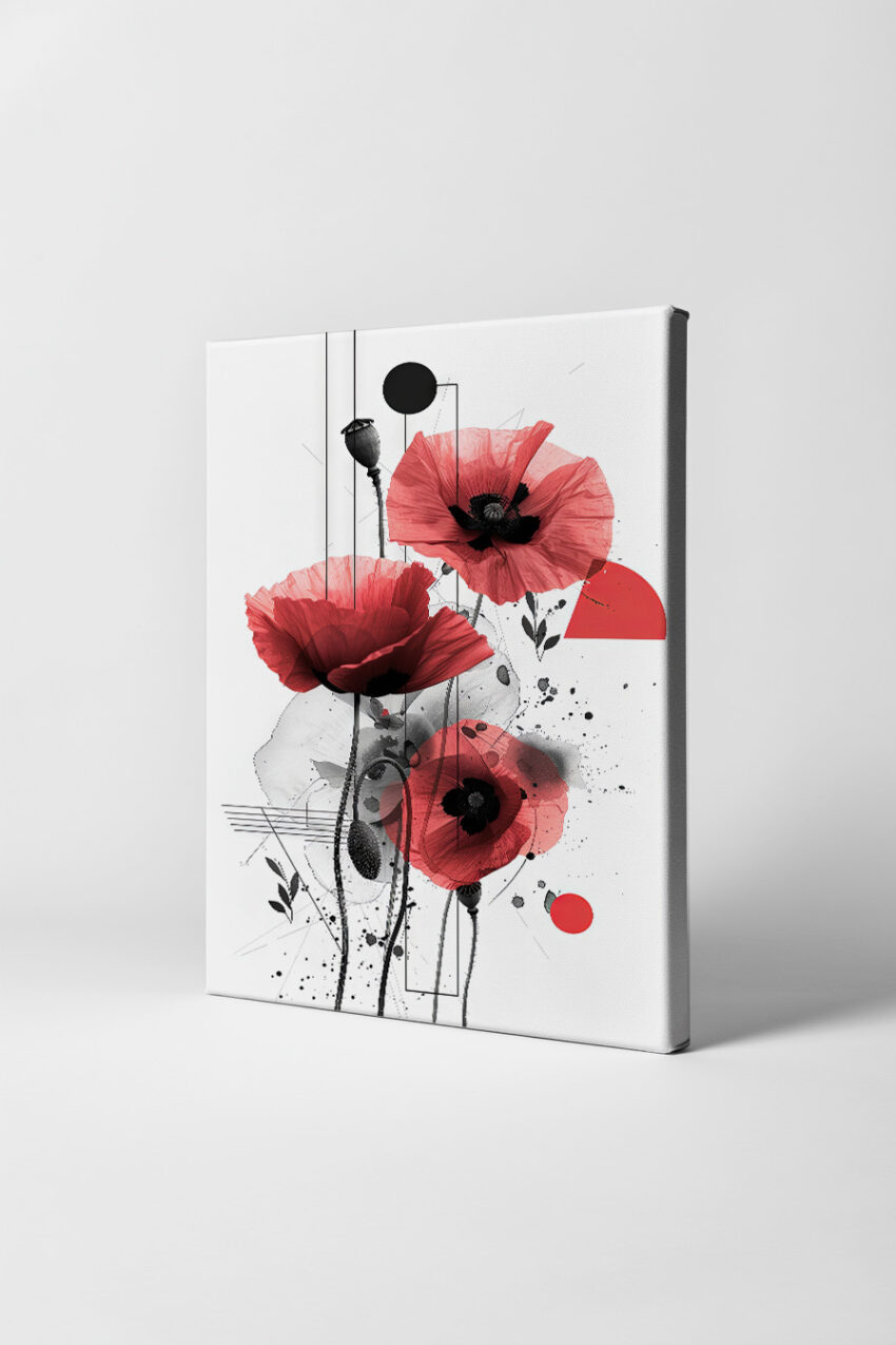 Grafik Poster Mohnblumen rot schwarz minimalistisch