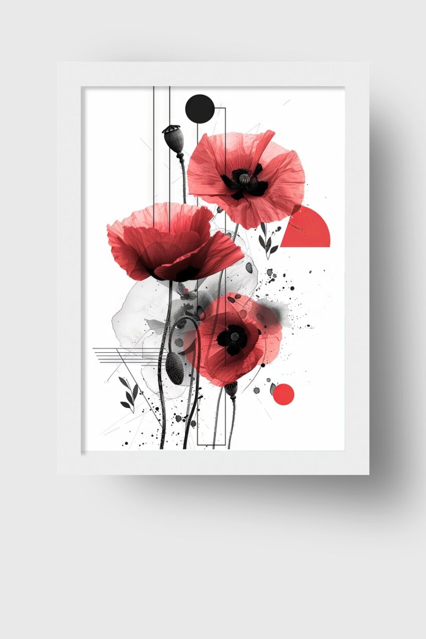 Grafik Poster Mohnblumen rot schwarz minimalistisch