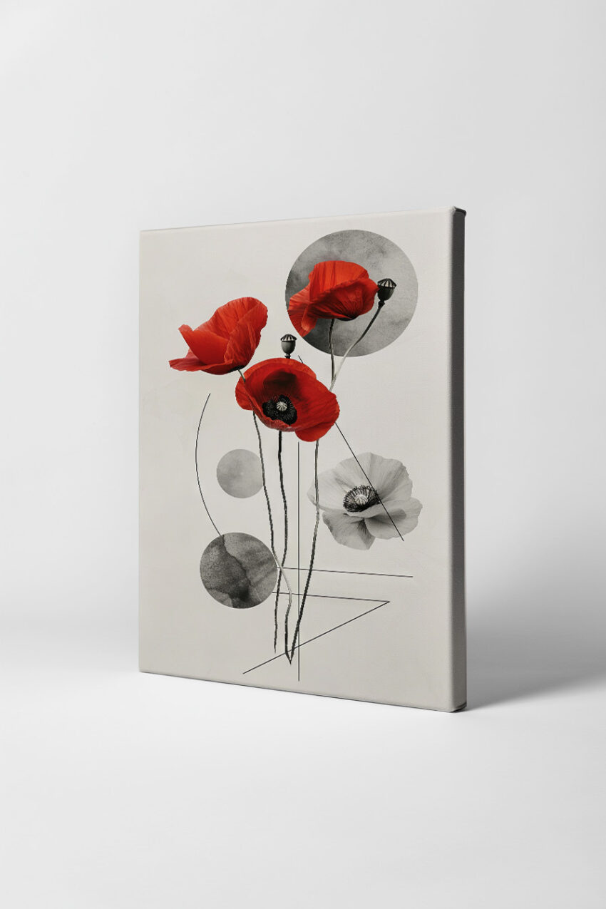 Grafik Poster Mohnblumen rot schwarz-weiß minimalistisch