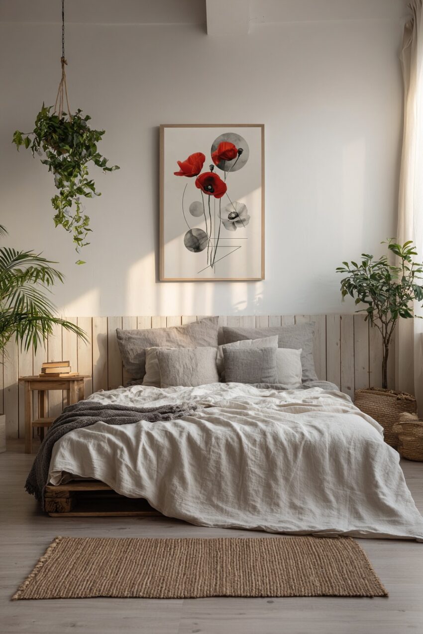 Grafik Poster Mohnblumen rot schwarz-weiß minimalistisch