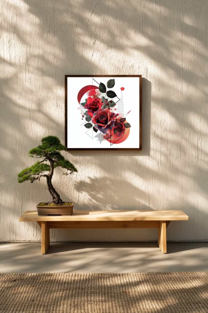 Grafik Poster Rosen grafisch rot grün