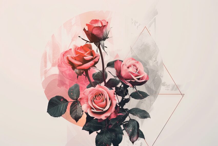 Digitale Kunst Poster Rosenzweig rosa grün minimalistisch